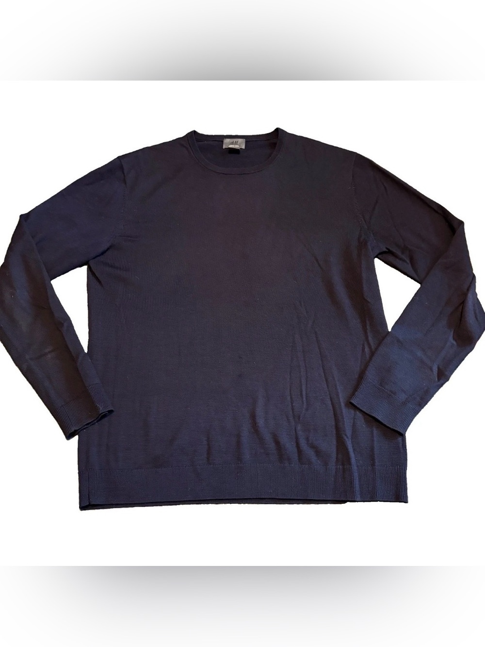 H&M Men’s Merino Wool Sweater Navy M Minimalist Classic Preppy Crew Neck Jumper